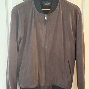 Zara Faux Suede Bomber Jacket in Rich Brown